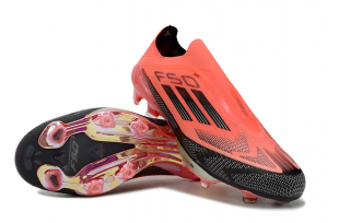 Футбольные бутсы Adidas F50 FG оранжевые без шнурков