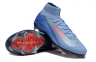 Футбольные бутсы Nike Air Zoom Mercurial Superfly X Elite FG с носком голубые