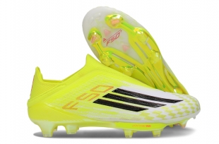 Детские футбольные бутсы Adidas F50 FG зеленые без шнурков