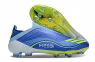 Детские футбольные бутсы Adidas F50 FG MESSI синие без шнурков